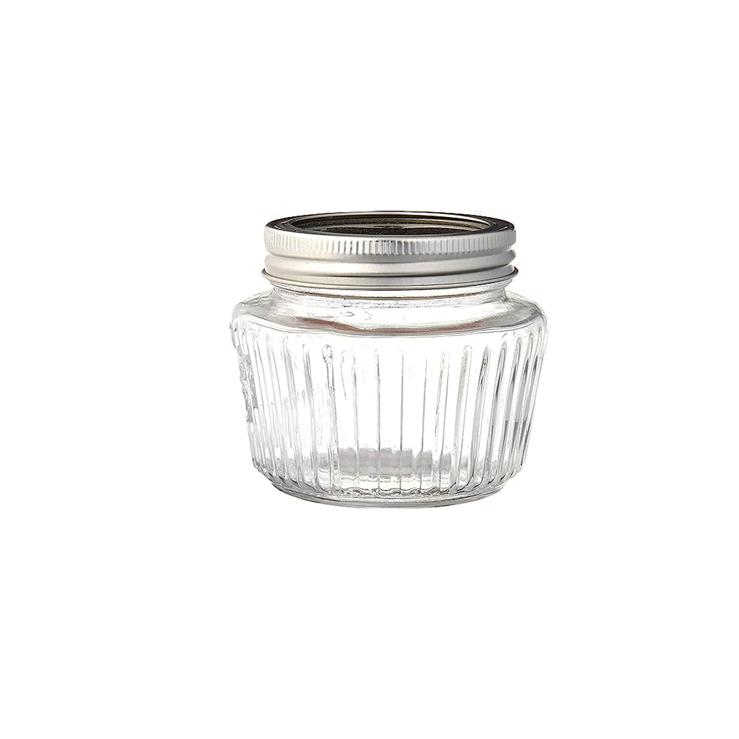 Jar Glass 8X7Cm 250Ml Clear Ribbed Silver Lid