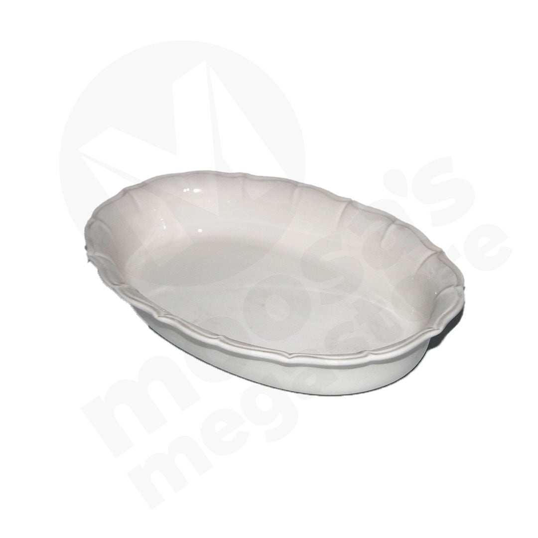 Bowl Serving 34X23X6Cm Oval White Embossed