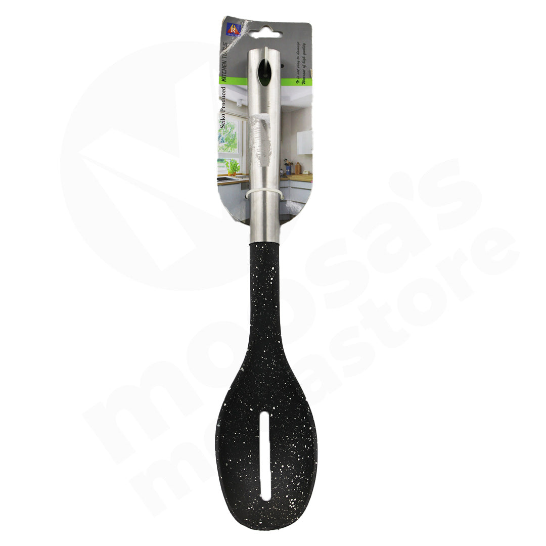 Spoon Slotted 33.5Cm Nylon Stainless Handle Dotted