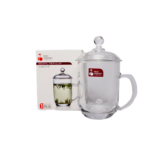 Mug 350Ml With Lid Glass Red Cherry