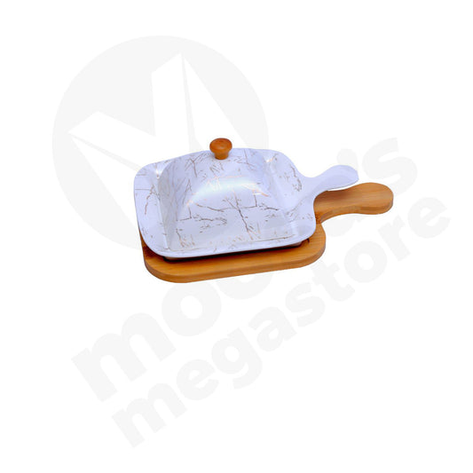 Butter Dish 20Cm Square Bamboo Board Marble Lk