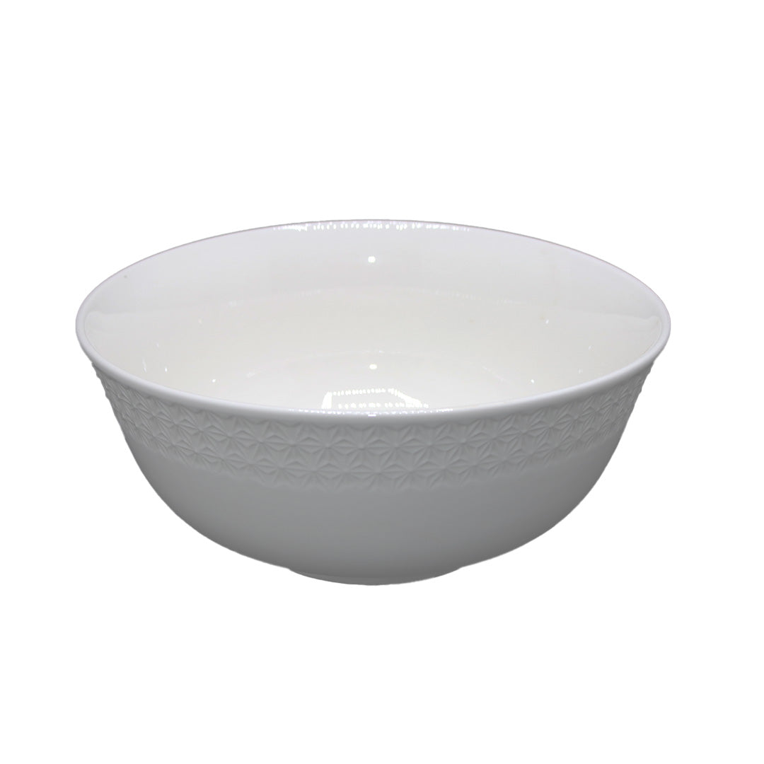 Bowl 23X10Cm Deep Wht Emb Flower Design