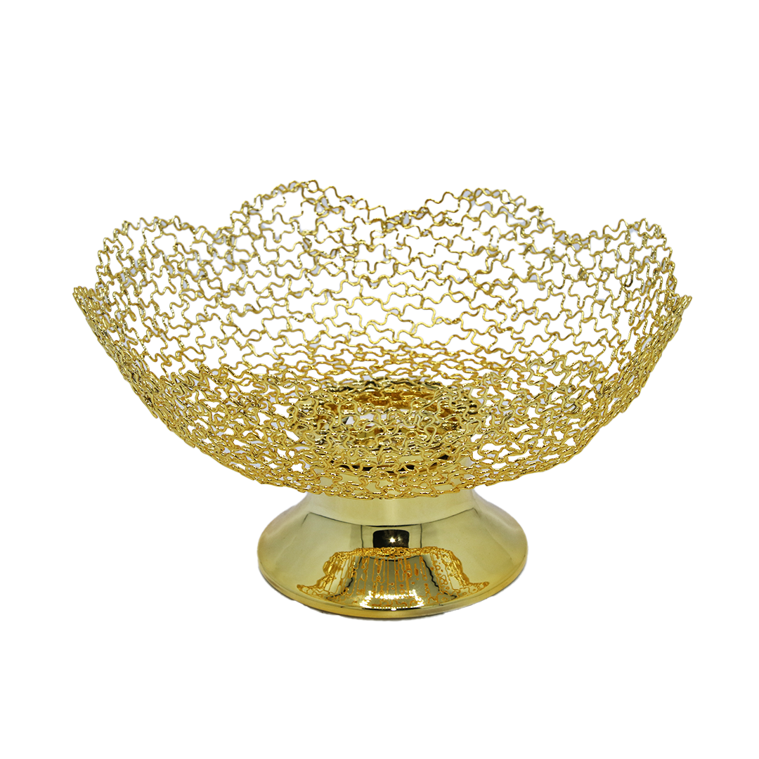 Fruit Basket 25Cm Gold Metal Footed