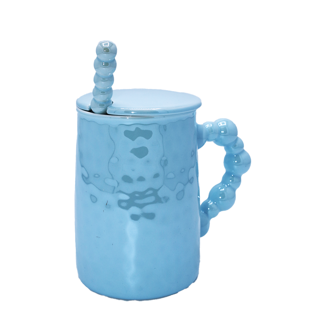 Mug With Lid & Spoon 12X8Cm Ceramic