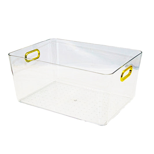 Storage Container 30X22X14Cm Clear Gold Handle