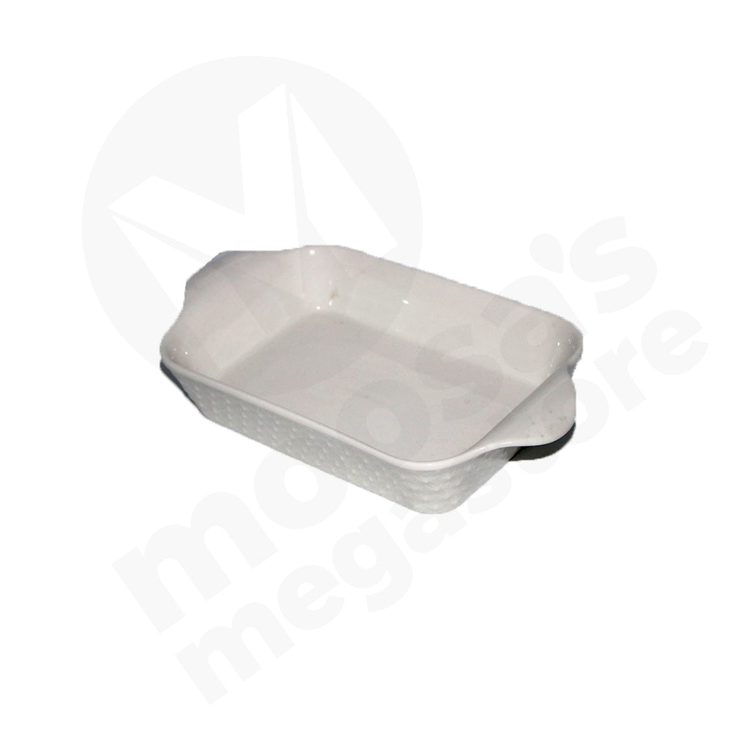 Baking Dish 21X16Cm Rectangle White Embossed