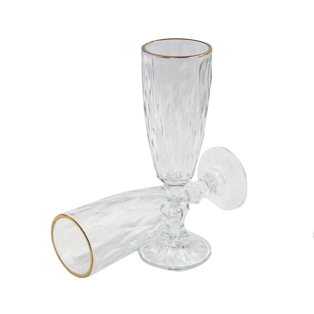 Tumbler 6Pc Champagne 26X6Cm Clear Embossed Gold Rim