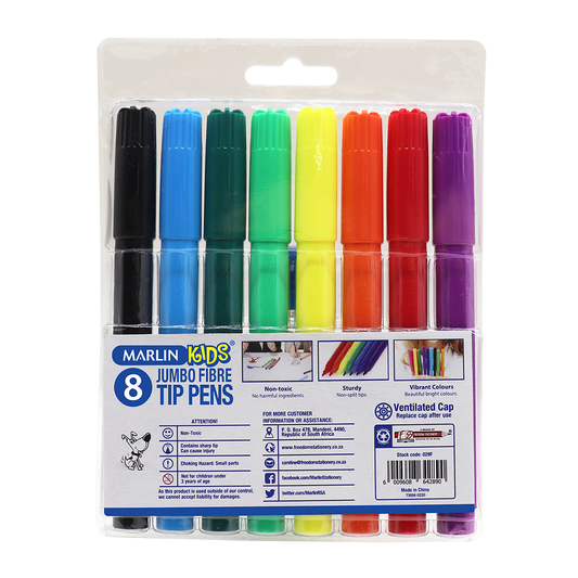 Marlin Pen 8Pc Fibre Tip Jumbo Assorted V