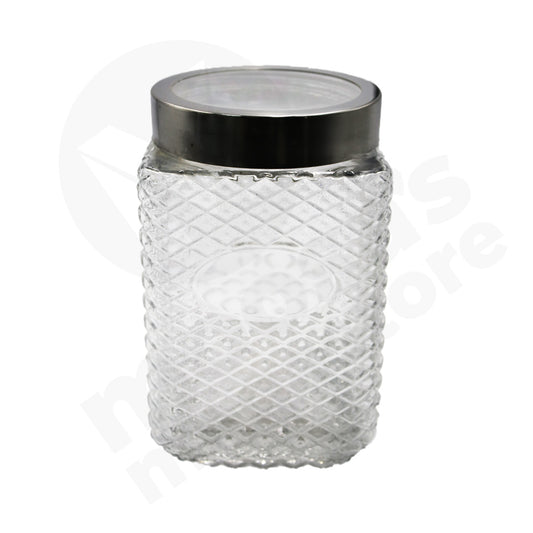 Jar 12X11Cm Glass Embossed  Clear Lid