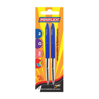 Pen- Push 2Pc Blue  Retractable  Pulse Penflex