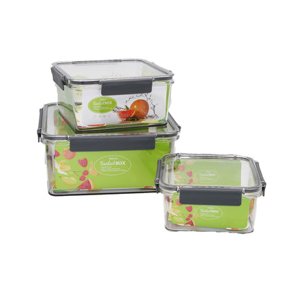 Container 3Pc 22X10Cm Square 4 Lock Lid