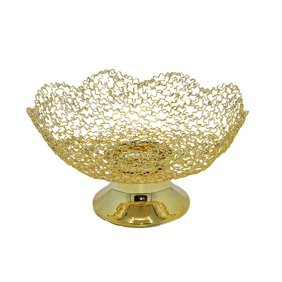 Fruit Basket 21Cm Gold Metal Footed