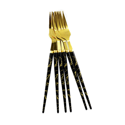 Fork 6Pc Gold Marble Look Handle White