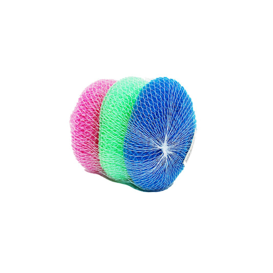 Pot Scourer 3Pc Nylon Round In Net Rainbow