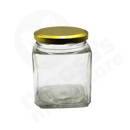 Jar 7X6Cm Square Gold Lid Clear Glass