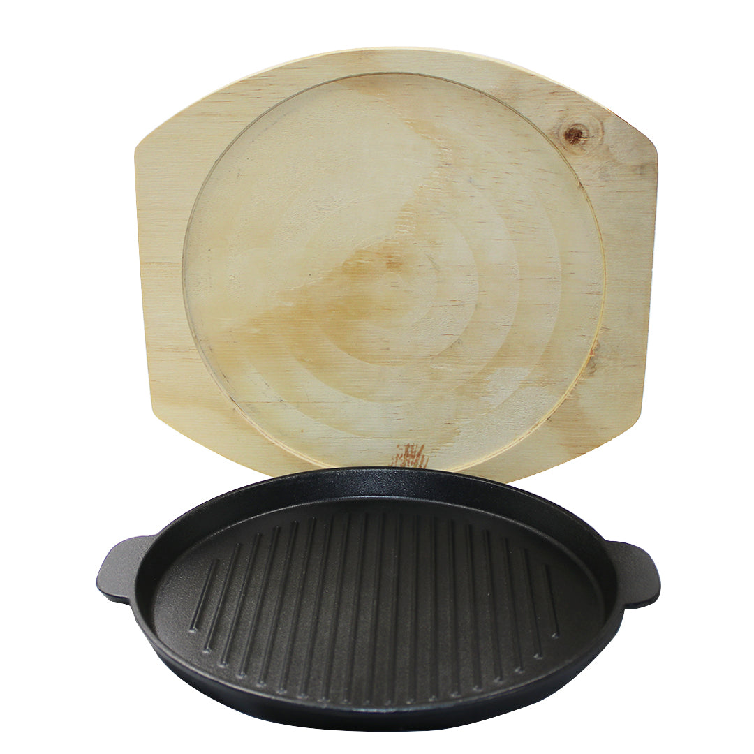 Skillet Rnd 24Cm Cast Iron With Wdn Board 2Handle
