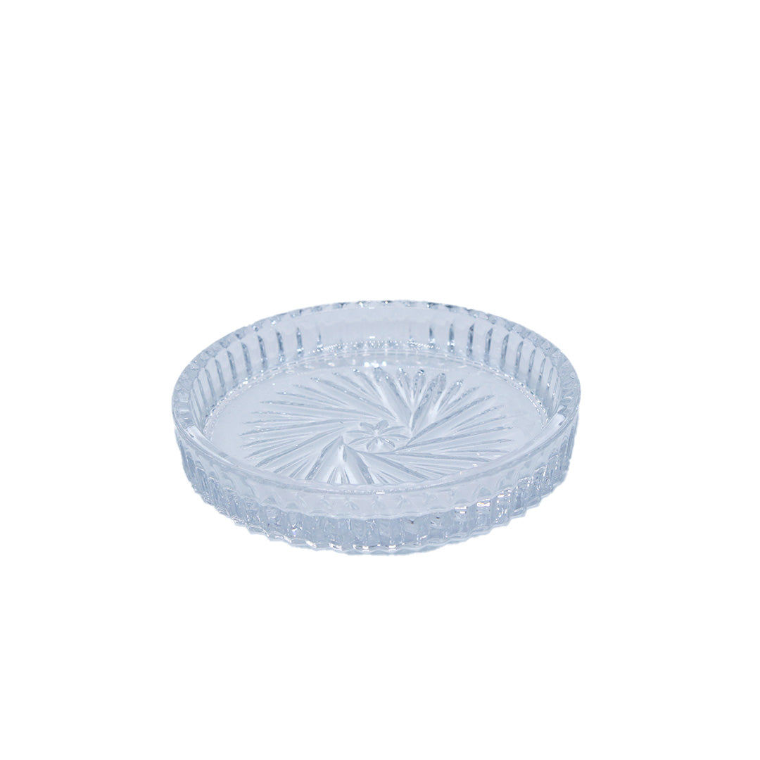 Candle Holder 9.5Cm Round Clear Embossed