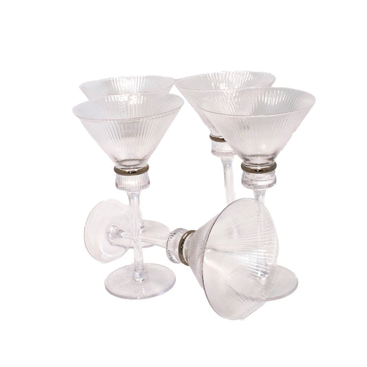 Tumb 6Pc Martini 300Ml Clear Ribbed Silver Ring